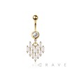 316L SURGICAL STEEL MULTI CZ BAGUETTE WALL HEART DANGLE BELLY BUTTON NAVEL RING 